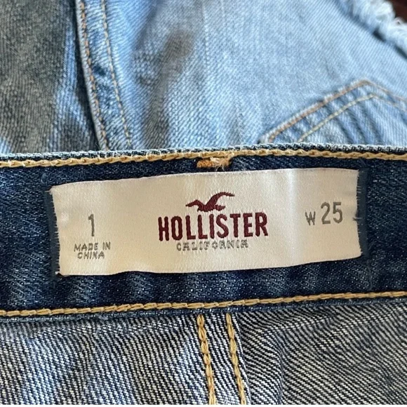 Hollister button fly cotton denim blue raw hem cheeky cut off jean short size 25 - Picture 11 of 11